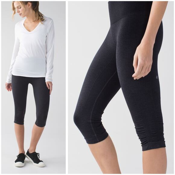 Lululemon Women's Black In The Flow Crop II Size 4 Leggings Activewear Workout - Picture 1 of 6